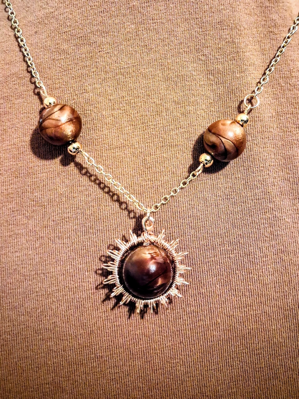 Handcrafted Brown Sunburst Pendant Necklace - Women Jewelry
